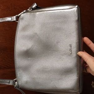 Nine West metallic silver crossbody handbag online strap drop 24 in